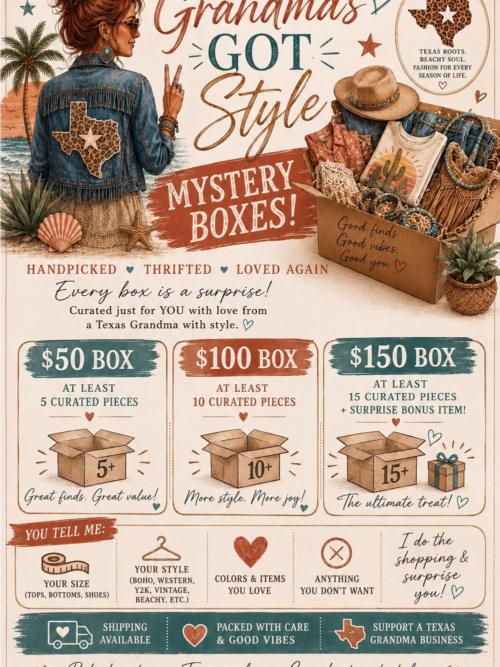 Grandma's Got Style Mystery Boxes - Boho Western Graphic Poster
